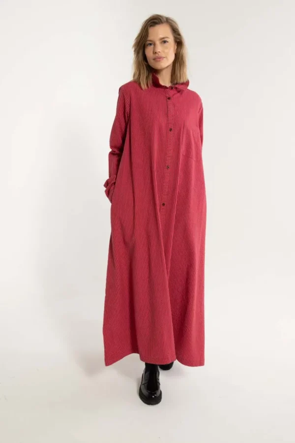 Danefæ Danapril LS Searsucker Dress Dark Bordeaux/Power Pink | Dame Kjoler