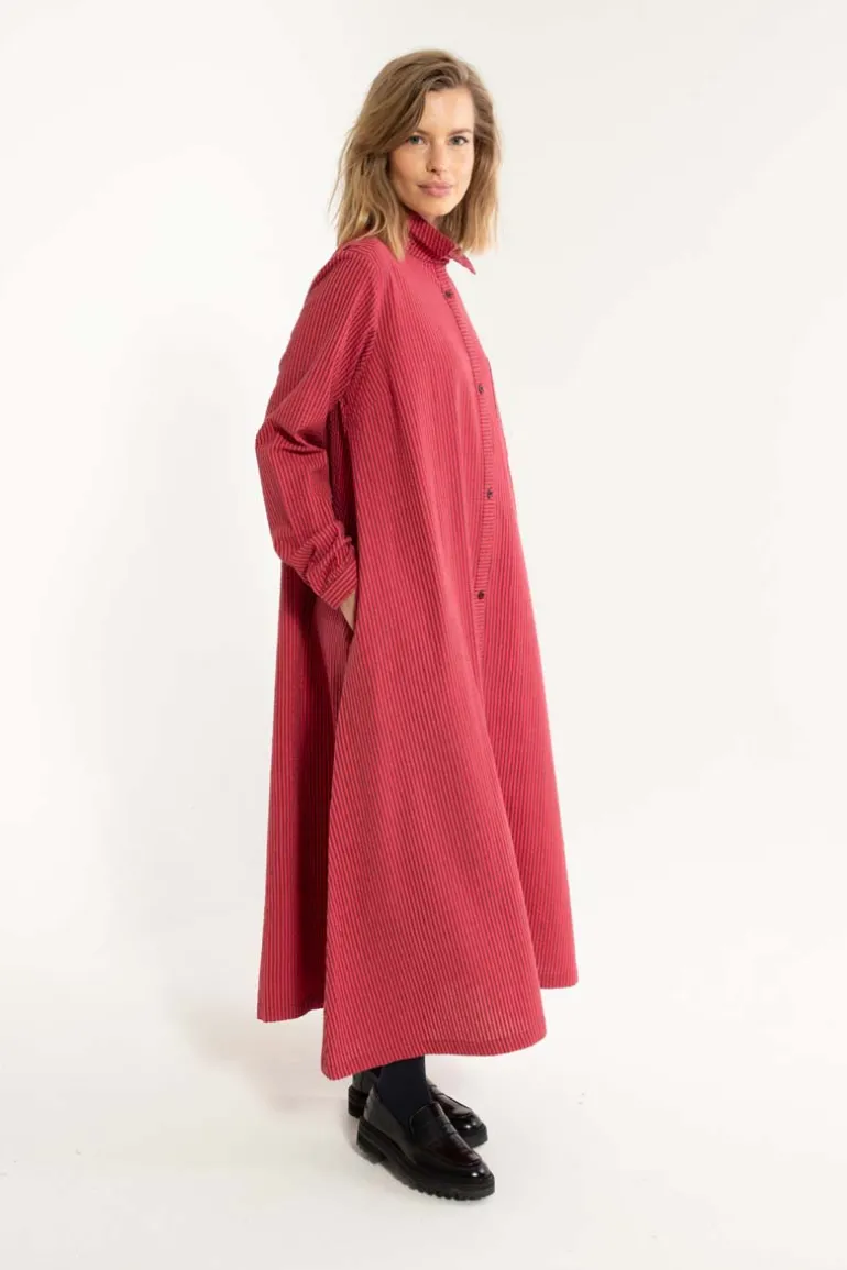 Danefæ Danapril LS Searsucker Dress Dark Bordeaux/Power Pink | Dame Kjoler