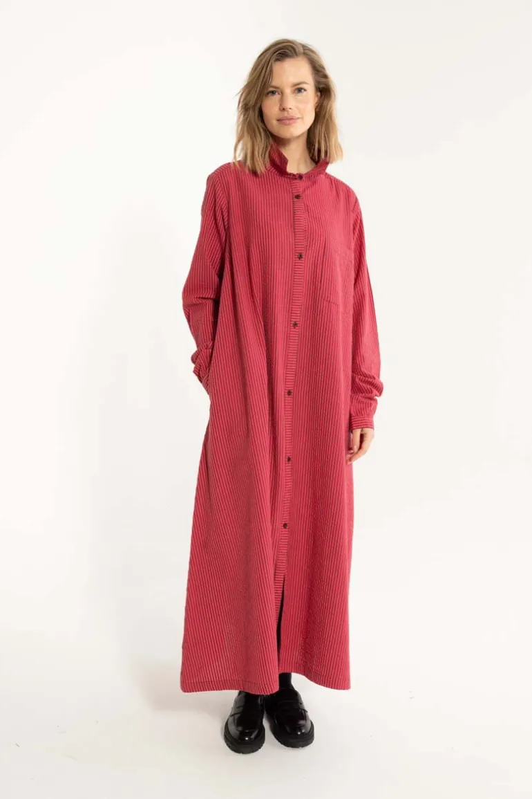 Danefæ Danapril LS Searsucker Dress Dark Bordeaux/Power Pink | Dame Kjoler
