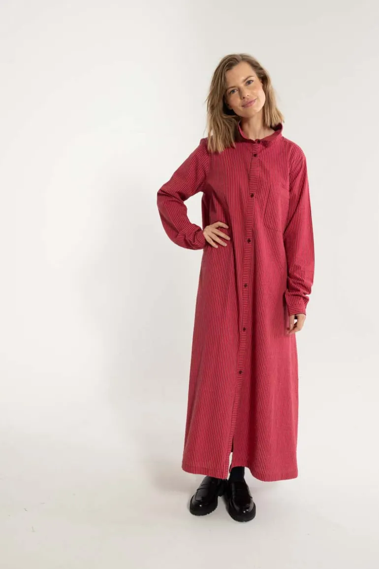 Danefæ Danapril LS Searsucker Dress Dark Bordeaux/Power Pink | Dame Kjoler