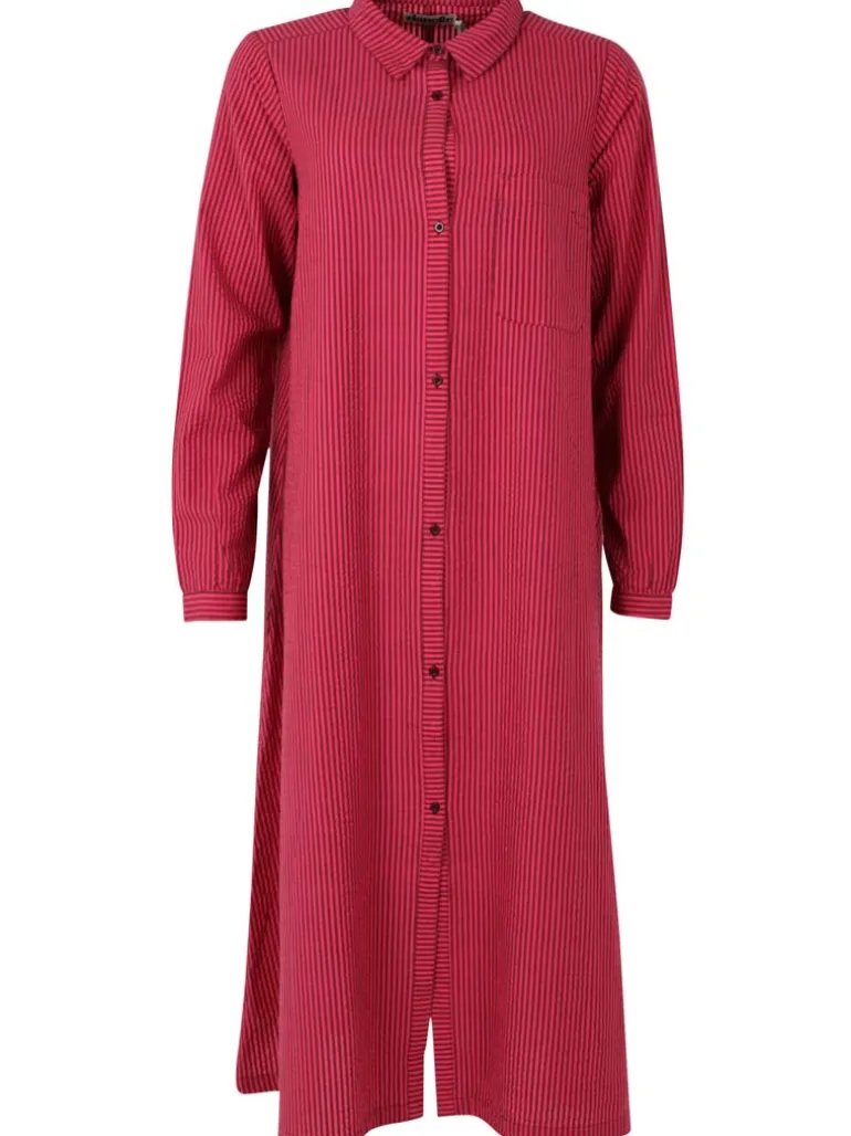 Danefæ Danapril LS Searsucker Dress Dark Bordeaux/Power Pink | Dame Kjoler