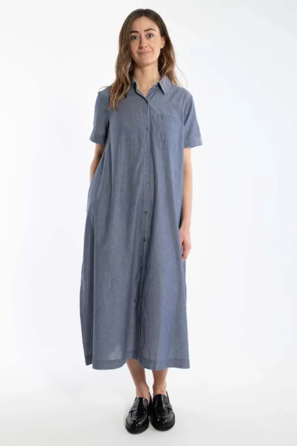 Danefæ Danapril SS Chambrey Dress - Denim blue | Dame Kjoler