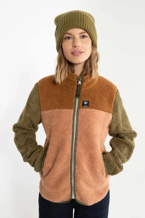 Danefæ Danebirk Fleece Zip-Up Khaki/Antique Rose TOBACCO | Dame Fleece