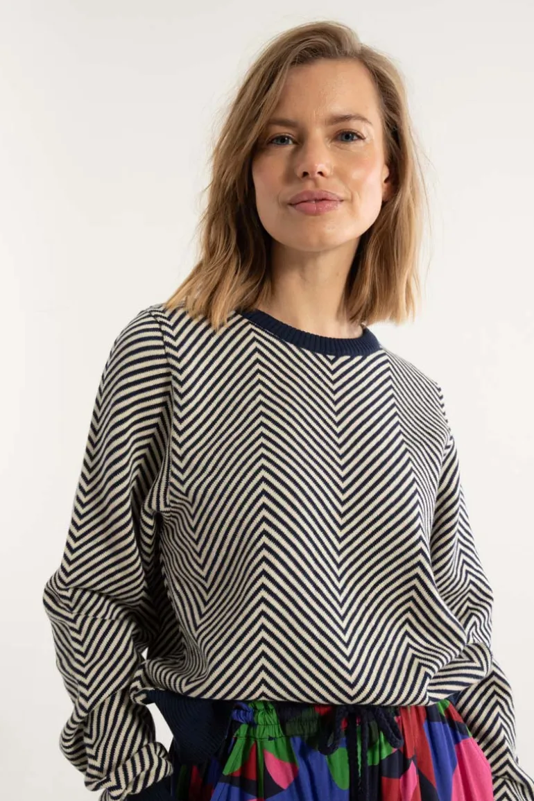 Danefæ Danefox Cotton Sweater Light Beige/Dark Navy | Dame Strik