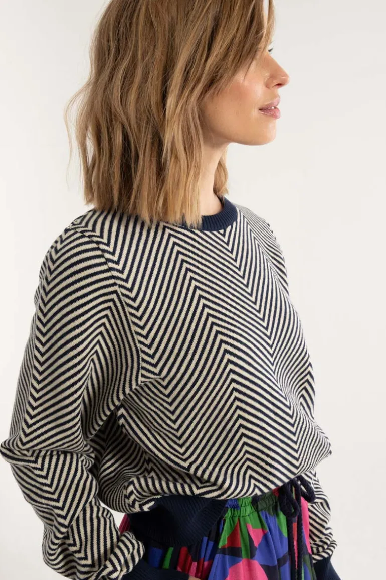 Danefæ Danefox Cotton Sweater Light Beige/Dark Navy | Dame Strik