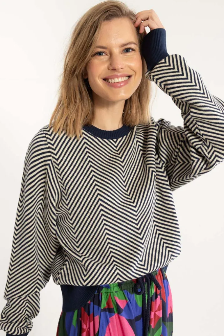 Danefæ Danefox Cotton Sweater Light Beige/Dark Navy | Dame Strik