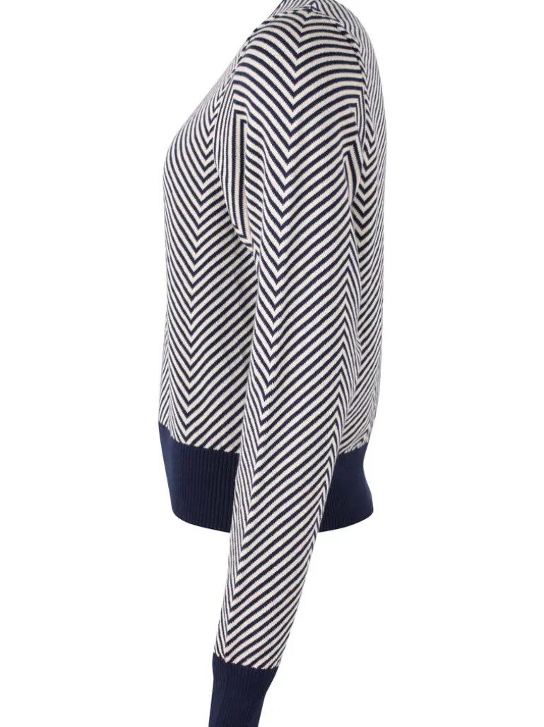 Danefæ Danefox Cotton Sweater Light Beige/Dark Navy | Dame Strik