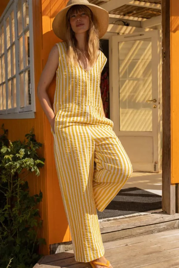 Danefæ Danesolstice Searsucker Suit Faded Yellow/Chalk | Dame Buksedragter