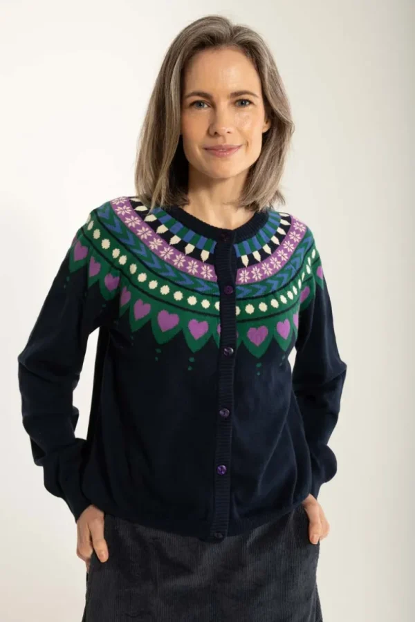 Danefæ Danesweetheart Cotton Knit Cardigan Dark Navy | Dame Cardigan | Strik