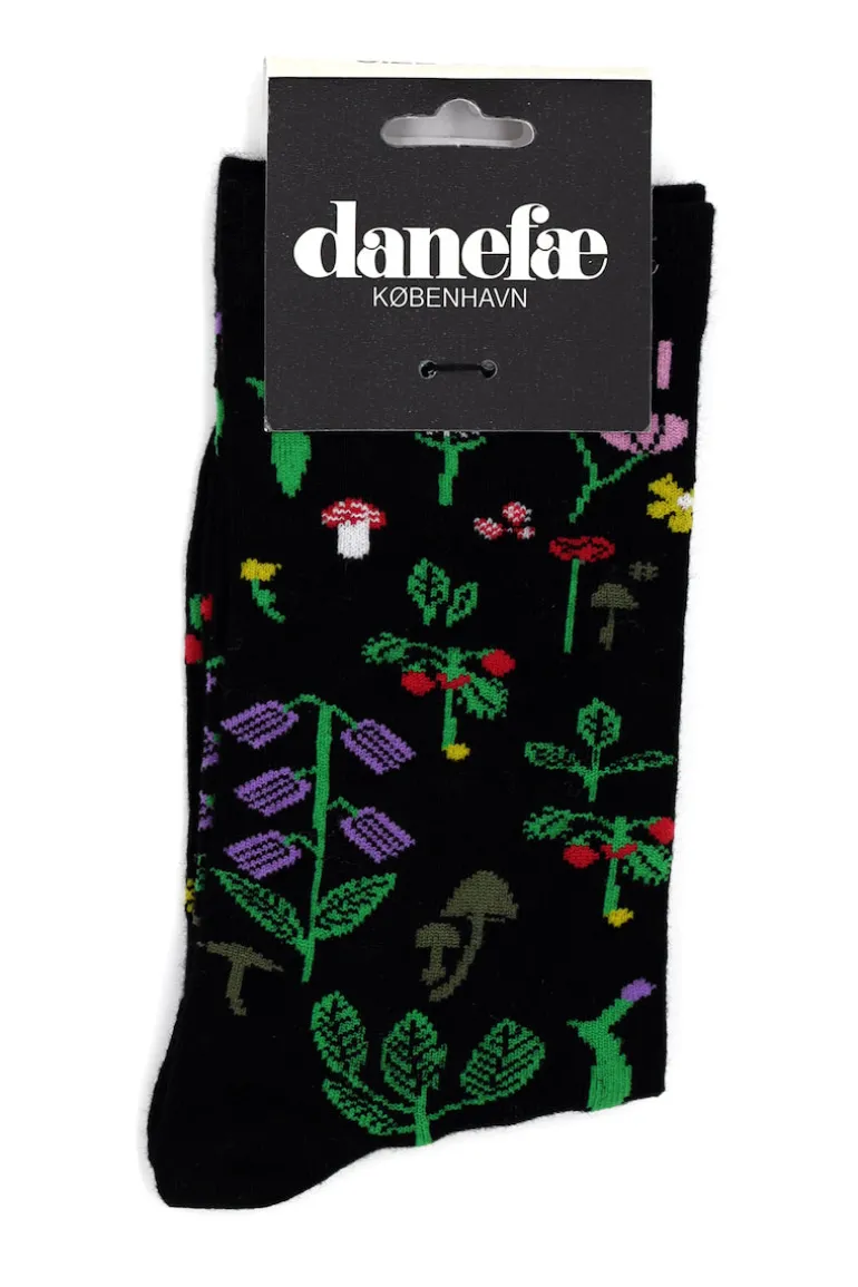 Danefæ Danewalk with me Socks Black BOTANICAL | Dame Strømper