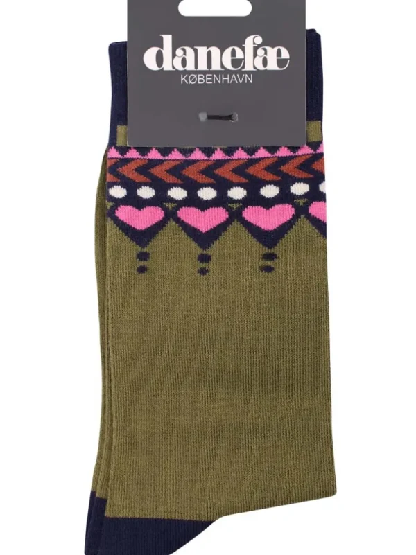 Danefæ Danewalk with me Socks Olive JAQUARD | Dame Strømper