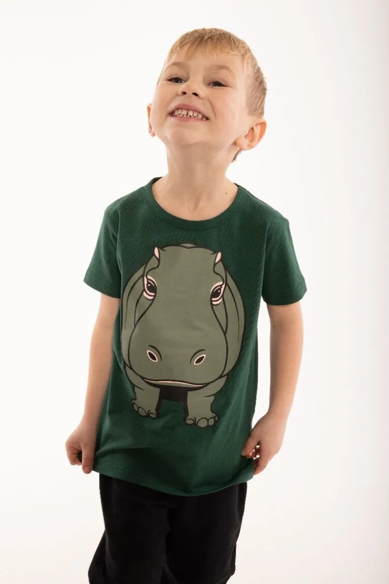 Danefæ Dyrgrowl T Din Ven Dark Khaki FLODHEST | Børn T-shirts