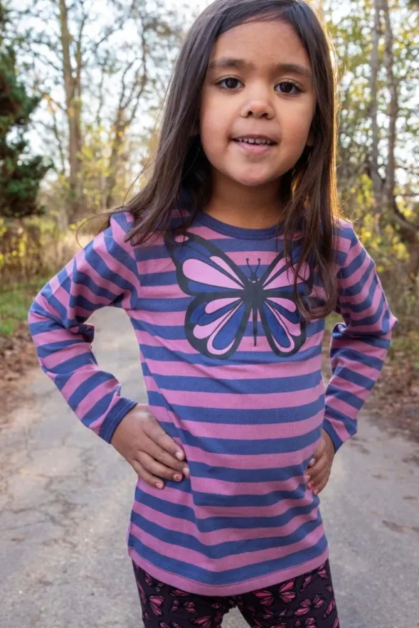 Danefæ Dyrroar T AOP/STRIB Grey Marine/Old Rose SOMMERFUGL | Børn Bluser