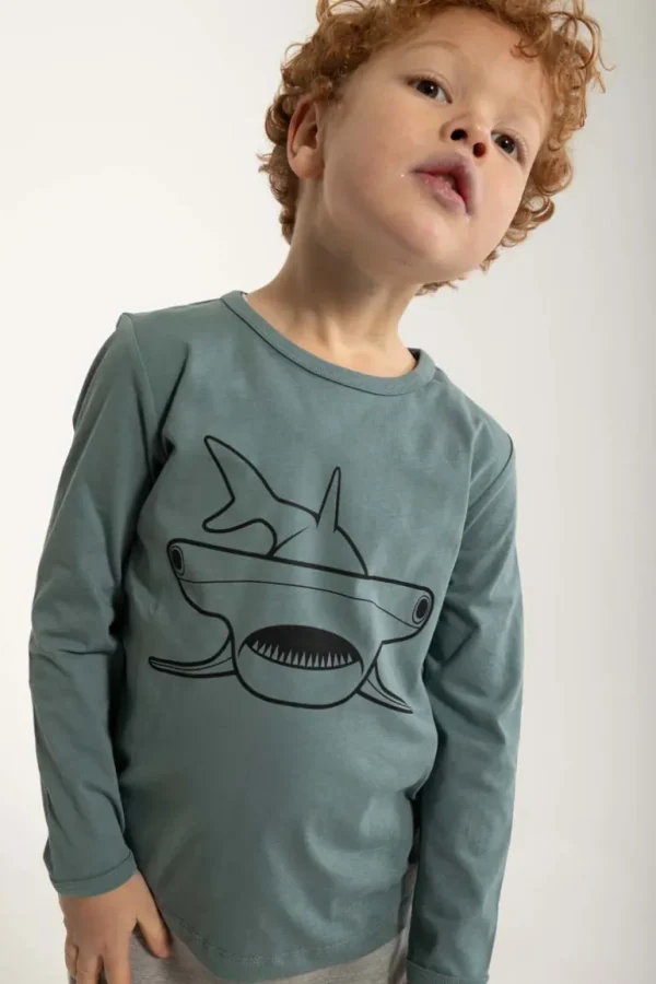 Danefæ Dyrshedding T Blue Grey OUTLINE HAMMERHAJ | Børn Bluser