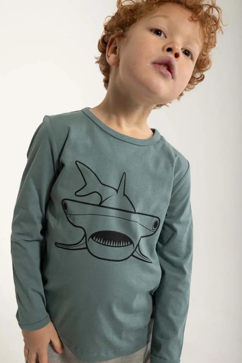 Danefæ Dyrshedding T Blue Grey OUTLINE HAMMERHAJ | Børn Bluser