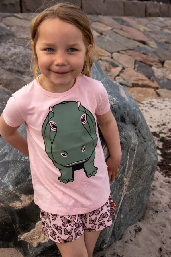 Danefæ Dyrwildlife T Powder Peach HIPPO DIN VEN | Børn T-shirts