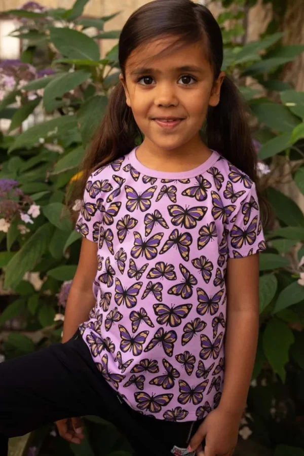 Danefæ Dyrwildlife Tee AOP/STRIB Soft Viola FLUTTER | Børn T-shirts