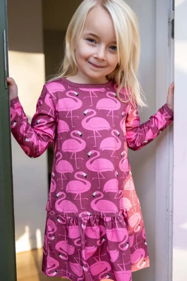 Danefæ Dyrzanzi LS Dress AOP/STRIB Old Rose/Lovely Rose FLAMINGO | Børn Kjoler