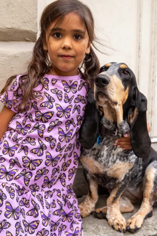 Danefæ Dyrzanzi SS Dress AOP/STRIB Soft Viola FLUTTER | Børn Kjoler