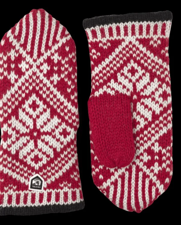 Danefæ Hestra Nordic Wool Mittens Red/Off White | Dame Vanter