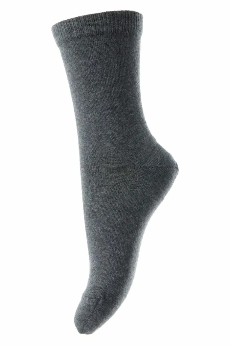 Danefæ MP Wool/Cotton Socks Dark Grey Melange-497 | Dame Strømper