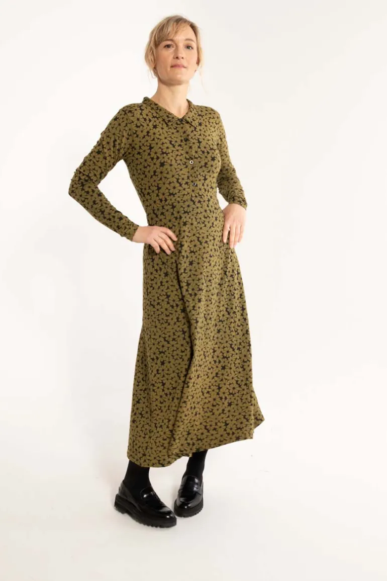 Danefæ ORGANIC - Danemusical Viscose Slub Dress Olive FLOWERY | Dame Kjoler