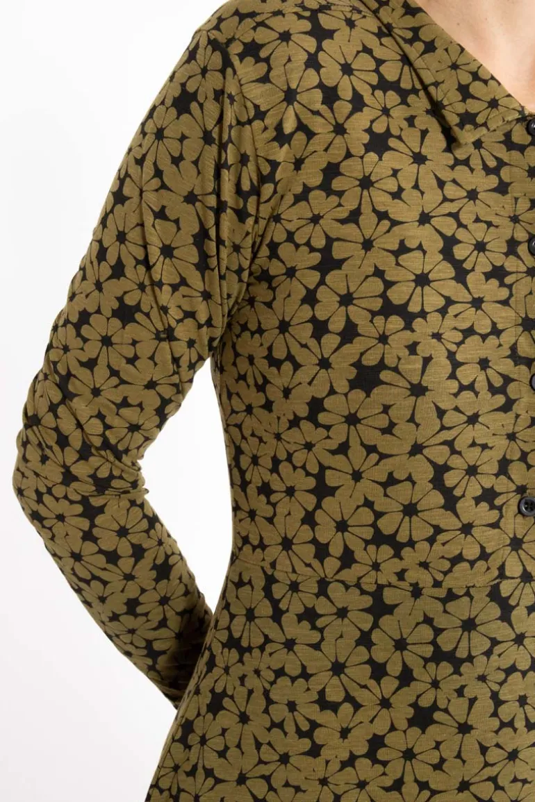 Danefæ ORGANIC - Danemusical Viscose Slub Dress Olive FLOWERY | Dame Kjoler