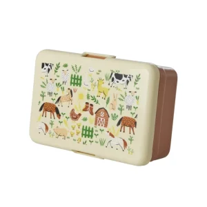 Danefæ Rice Stor Madkasse Brown Farm Print | Børn Rice | Drikkedunke Og Madkasser