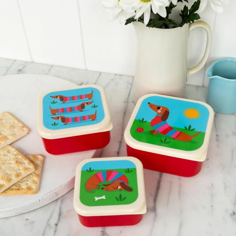 Danefæ RL Snack Boxes - Set of 3 Sausage Dog | Børn Drikkedunke Og Madkasser