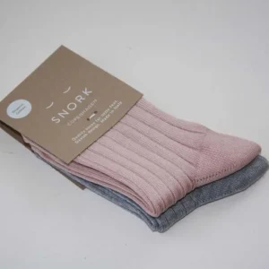 Danefæ SNORK Organic Rib Socks 2-Pack Dusty Rose/Grey Melange | Børn Strømper