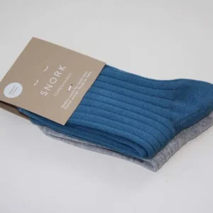 Danefæ SNORK Organic Rib Socks 2-Pack Dusty Blue/Grey Melange | Børn Strømper
