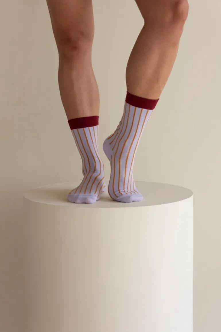 Danefæ Sticky Lemon Socks Stripes Hazy Lilac | Dame Strømper