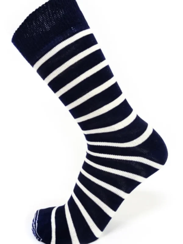 Danefæ WOOLWEAR Uldsokker Dressed Navy/White stripes nr.26 | Dame Strømper